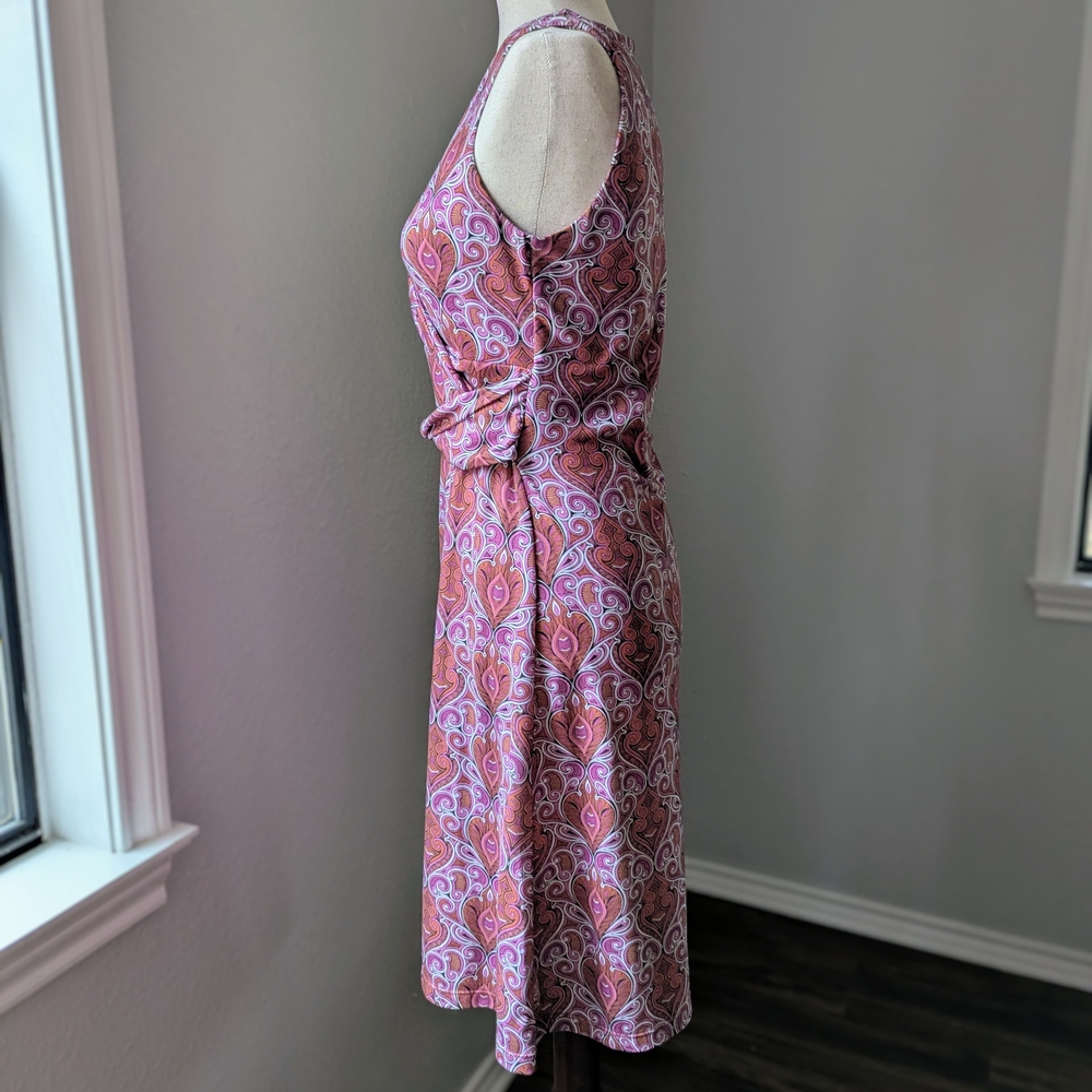 PrAna Women’s Medium Sleeveless Wrap Dress Pink Paisley Above Knee Stretch Cute - Picture 4 of 11